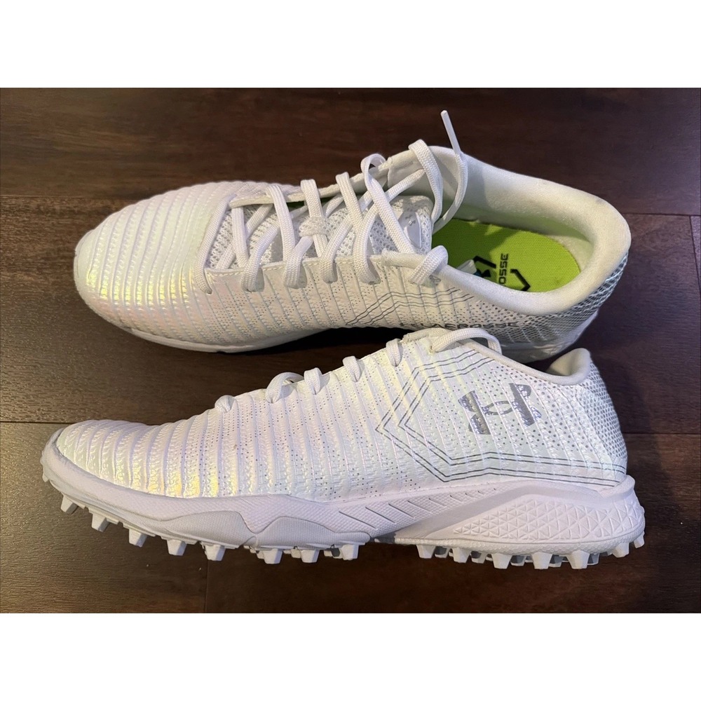 New Mens Under Armour Blur Pro Turf Lacrosse Shoes Size 10 White Iridescent